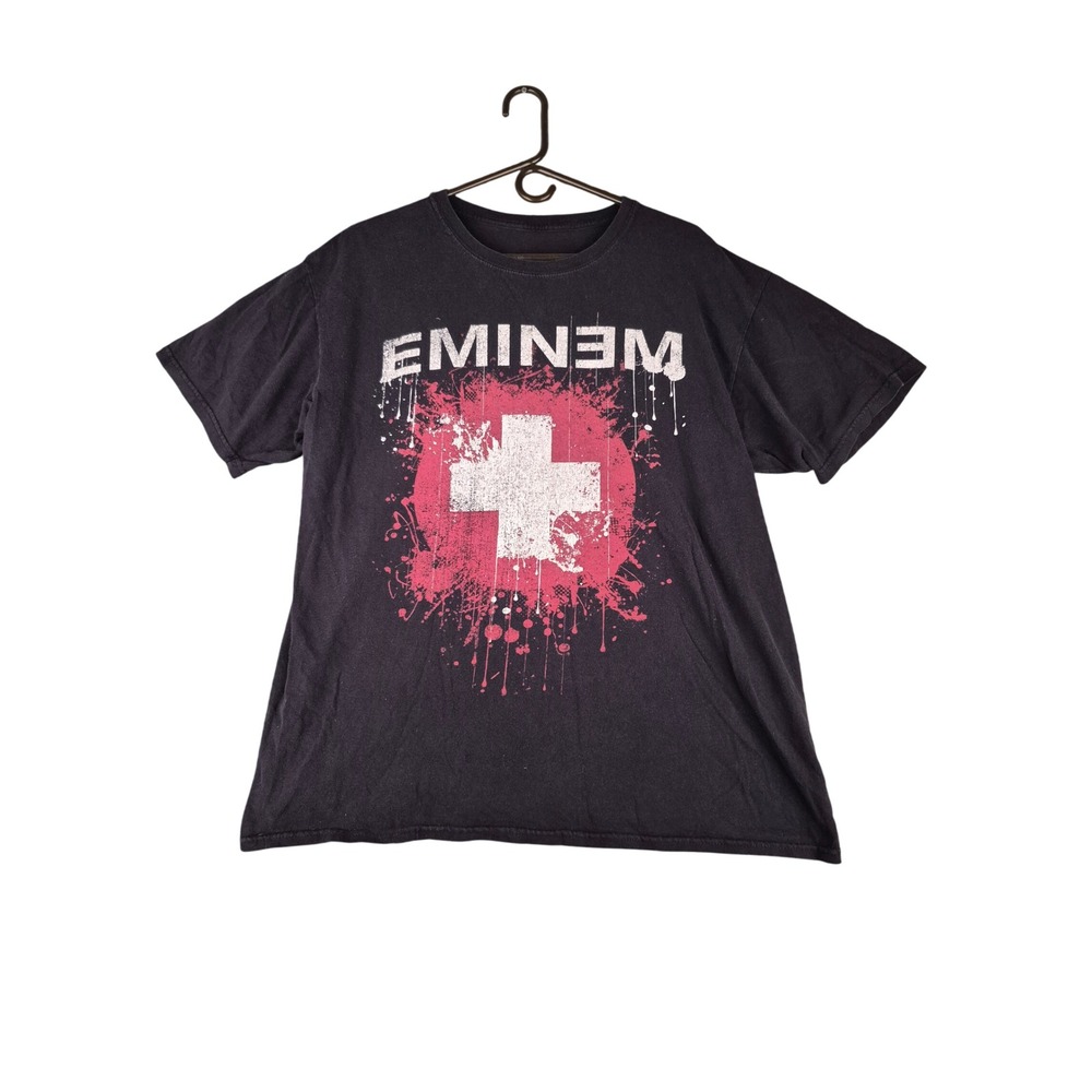 Eminem Graphic Tee Mens Black Short Sleeve Red Splatter Cross T-Shirt Large
